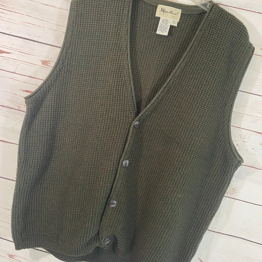 SOLD Eddie Bauer 100% Cotton Woven 4 Button Sweater Vest NWOT - Picture 6 of 7